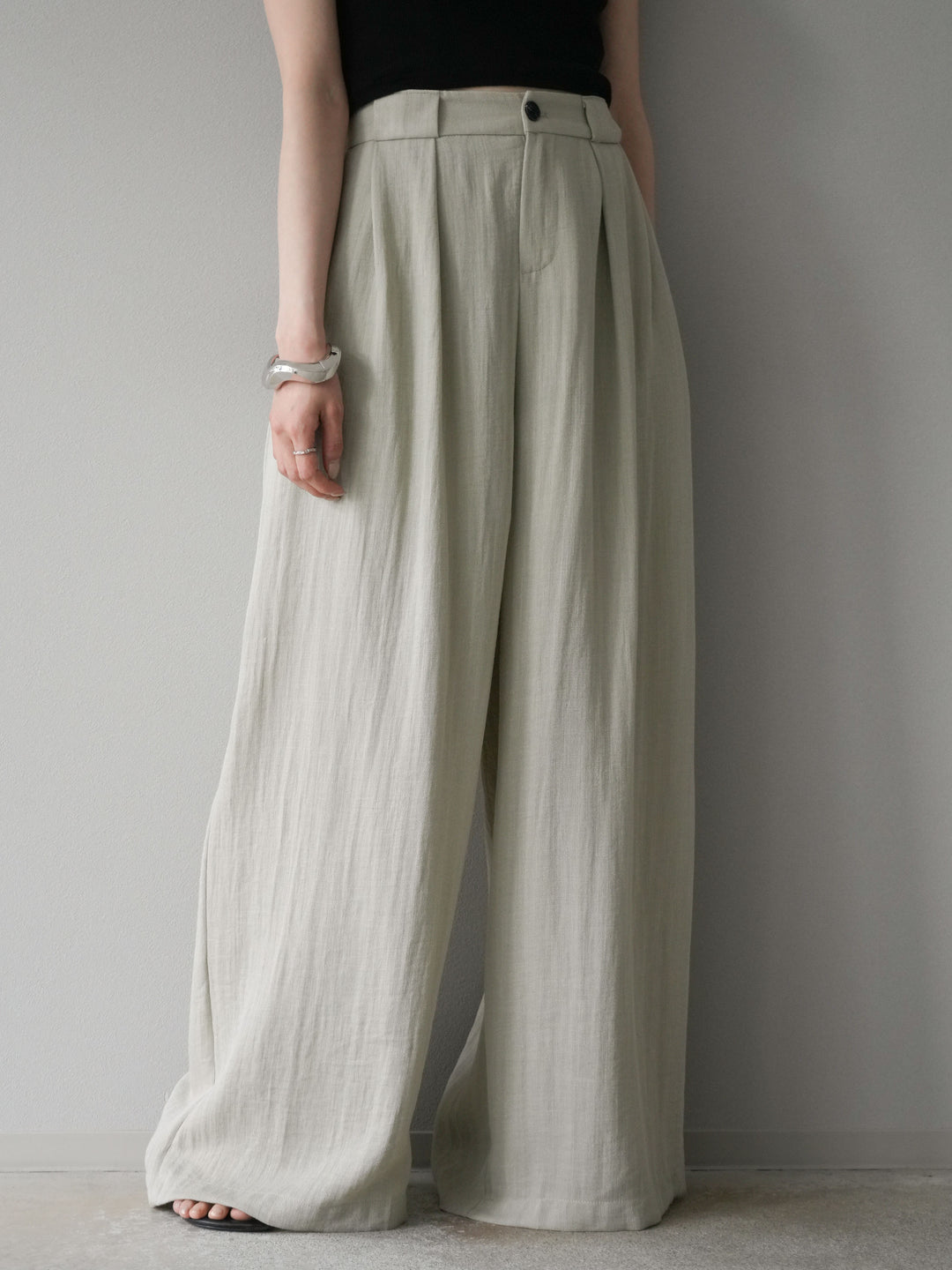 [套裝] 亞麻質感腰帶背心和褲子套裝（2 組）