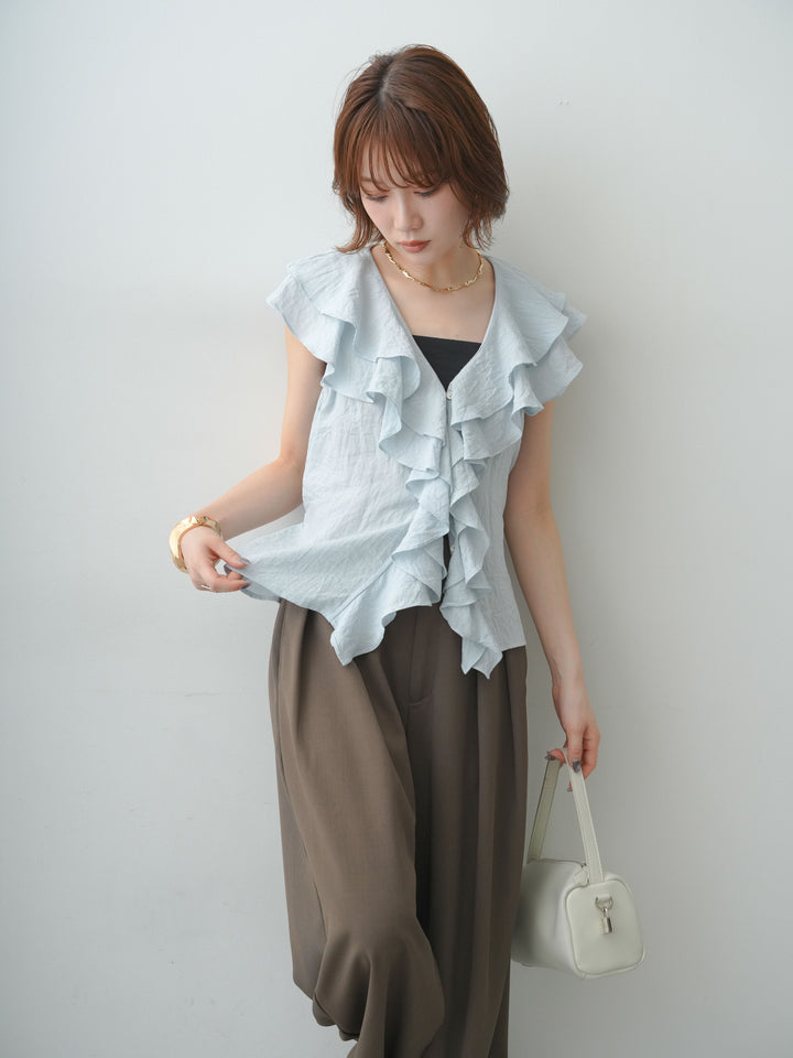 [予約]ダブルフリルワッシャーノースリブラウス/lightblue