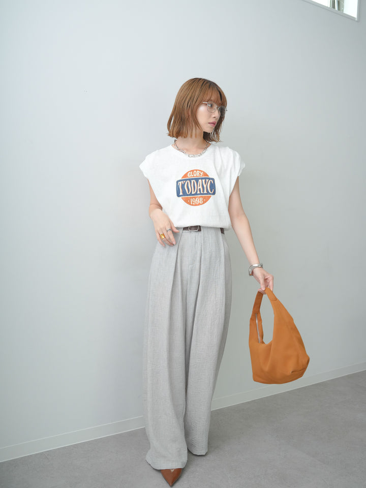 [SET]ヴィンテージロゴドロストTEE+リネンライクベルトループワイドパンツ(2set)