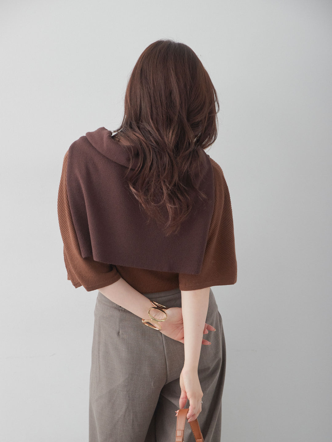 [予約]ヘンリードルマンリブニットトップス/brown