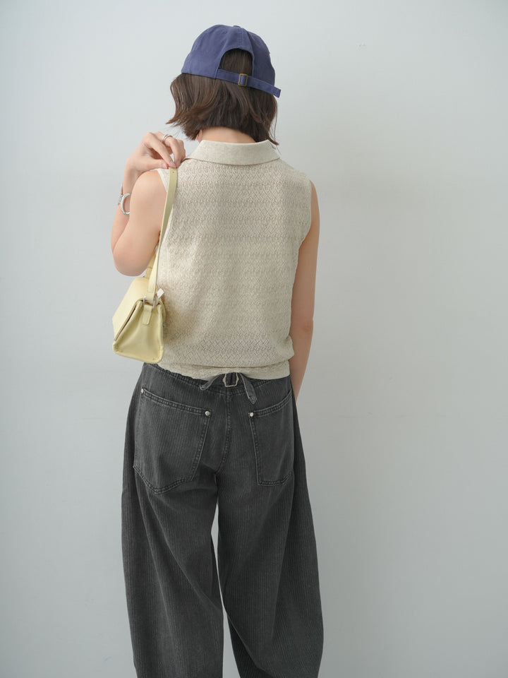 【預購】船長領鏤空針織上衣 / 象牙色