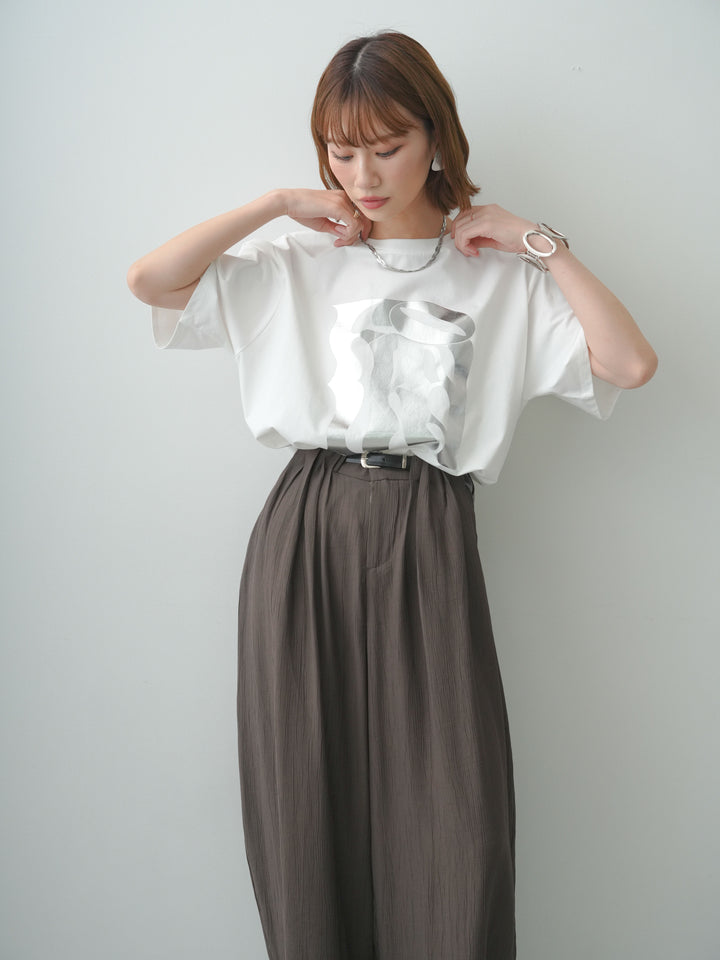 [SET]クールタッチアートロゴオーバーTEE+ベルト付ワッシャーライトワイドパンツ(2set)