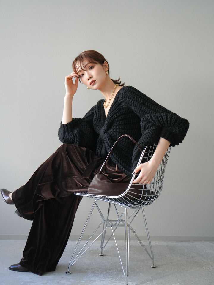 [SET]ローゲージ畦編みドルマンニットボレロ+選べるアクセセット(2set)