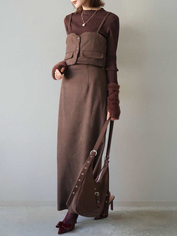 [SET]スウェードビスチェ+スウェードIラインスカート(2set)