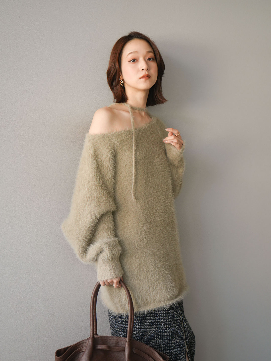 [予約]紐付きシャギーニットプルオーバー/beige