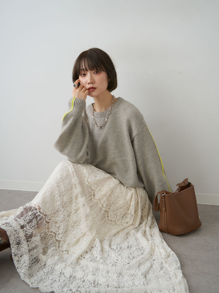 [予約]アルパカタッチサイドバイカラーニットプルオーバー/gray