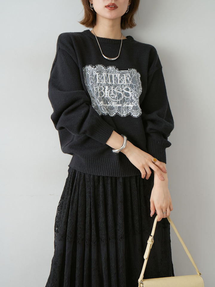 [SET]アルパカタッチ刺繍レースロゴニットプルオーバー+選べるアクセセット(2set)