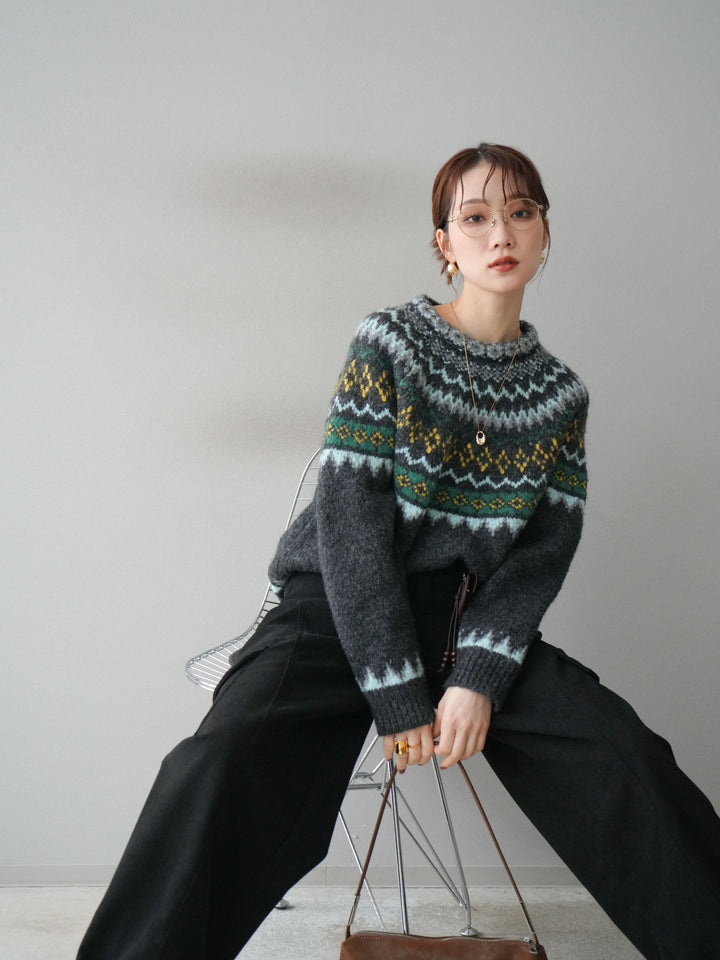[予約]ウールタッチ求心柄オーバーニットプルオーバー/gray
