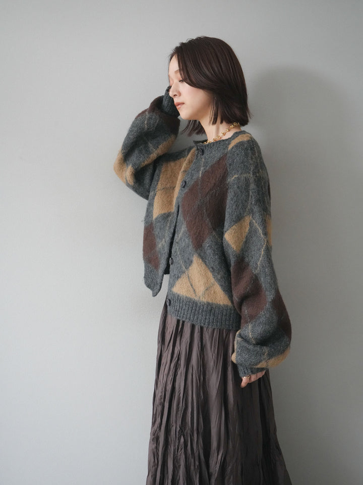 [予約]モヘアタッチアーガイルニットカーディガン/charcoal