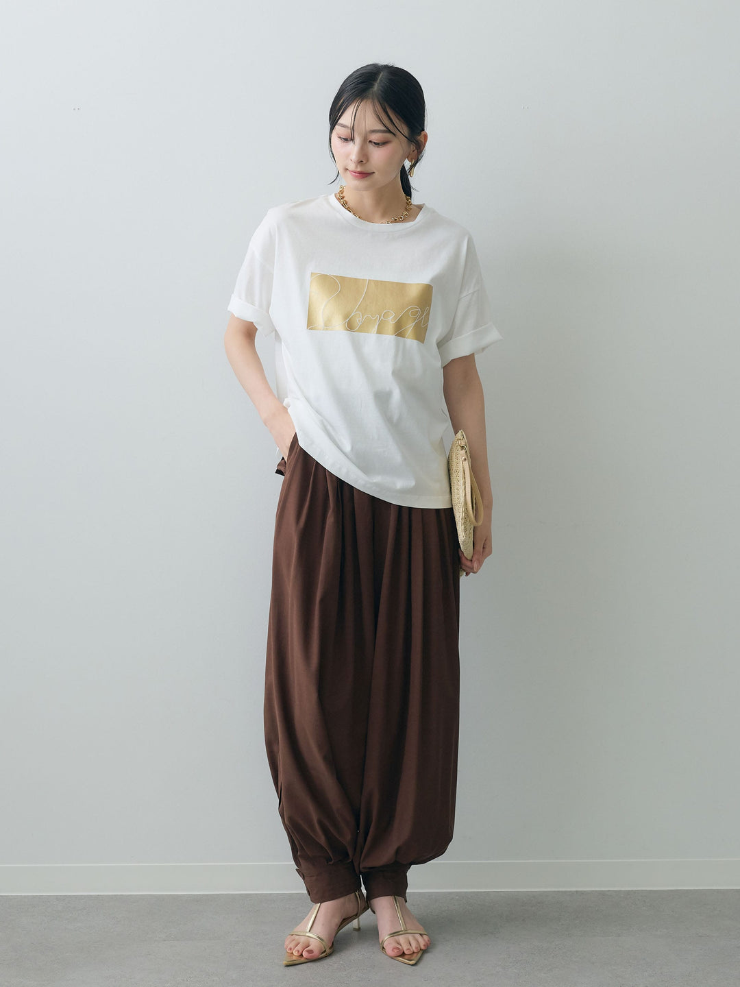 [SET]箔プリントボックスTEE+カフヘムタックコクーンパンツ(2set)