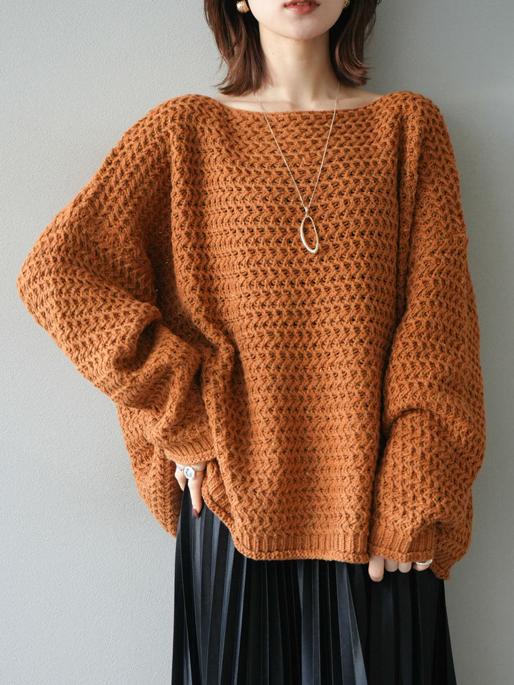[予約]ネップ透かし編みオーバーニット/camel