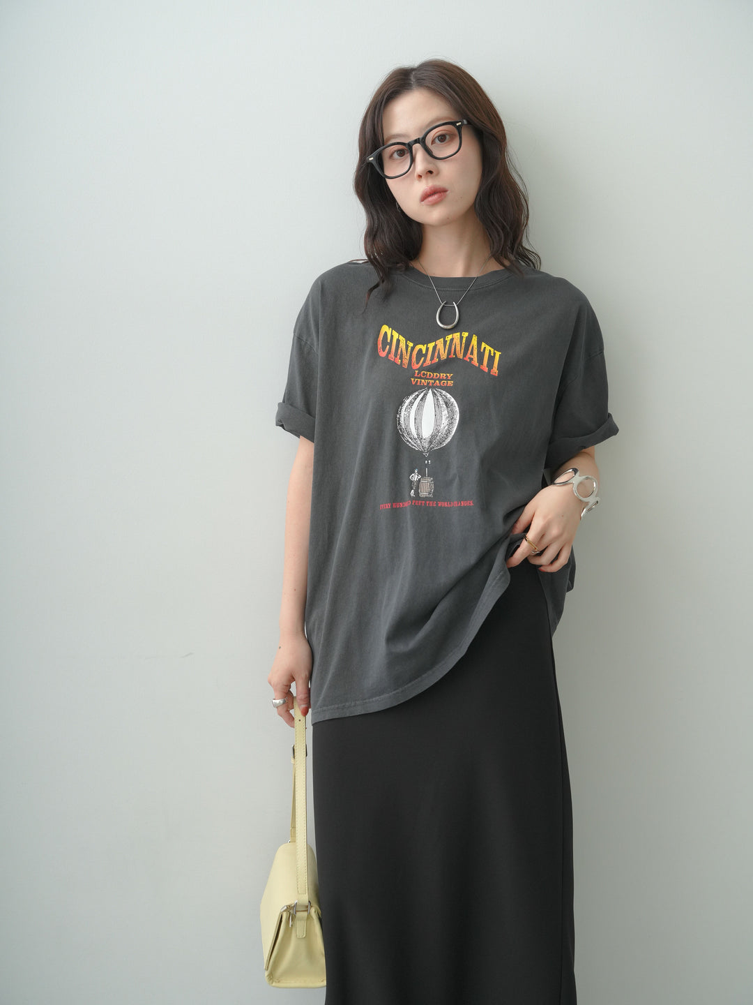 [予約]ヴィンテージライクプリントオーバーTEE/charcoalgray