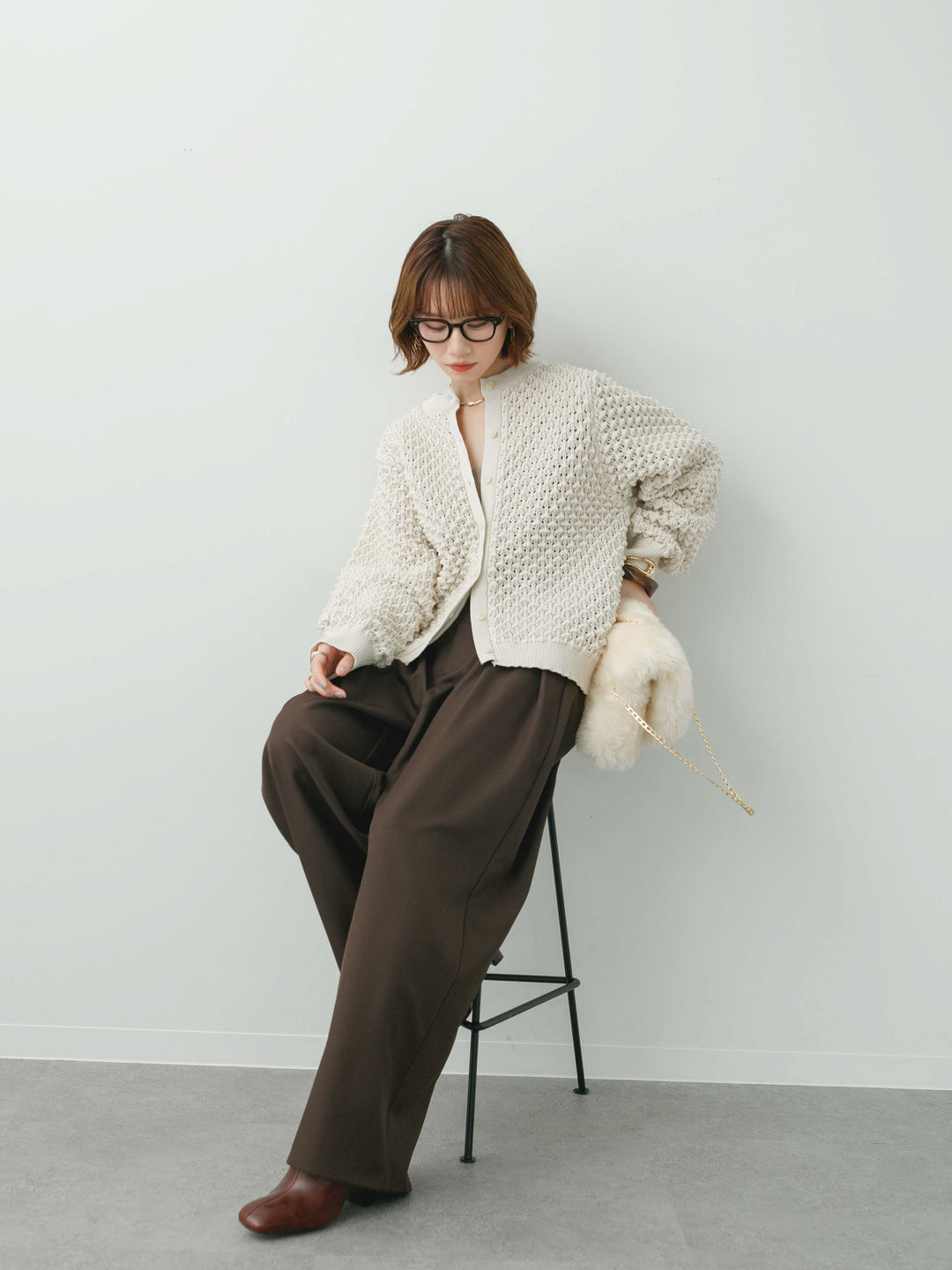 [予約]ポコポコニットカーディガン/ivory