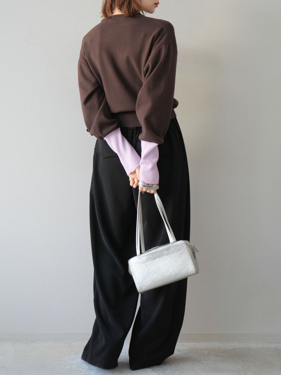 [予約]ベルト付タックワイドパンツ/ブラック