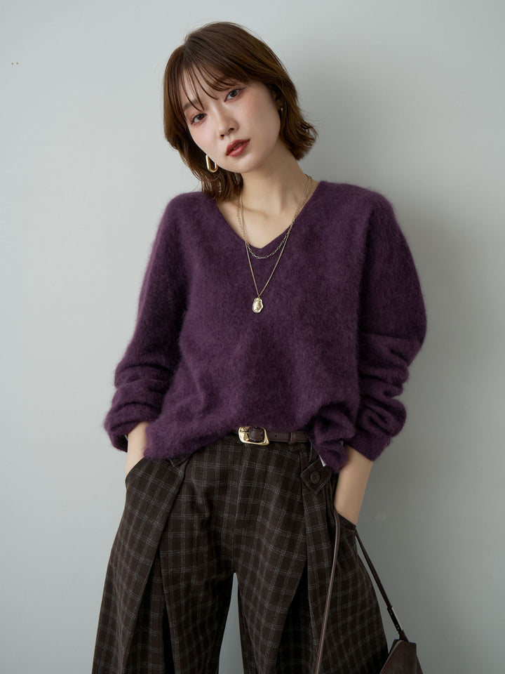 [SET]カシミア混フェザータッチVネックニットトップス+選べるアクセセット(2set)