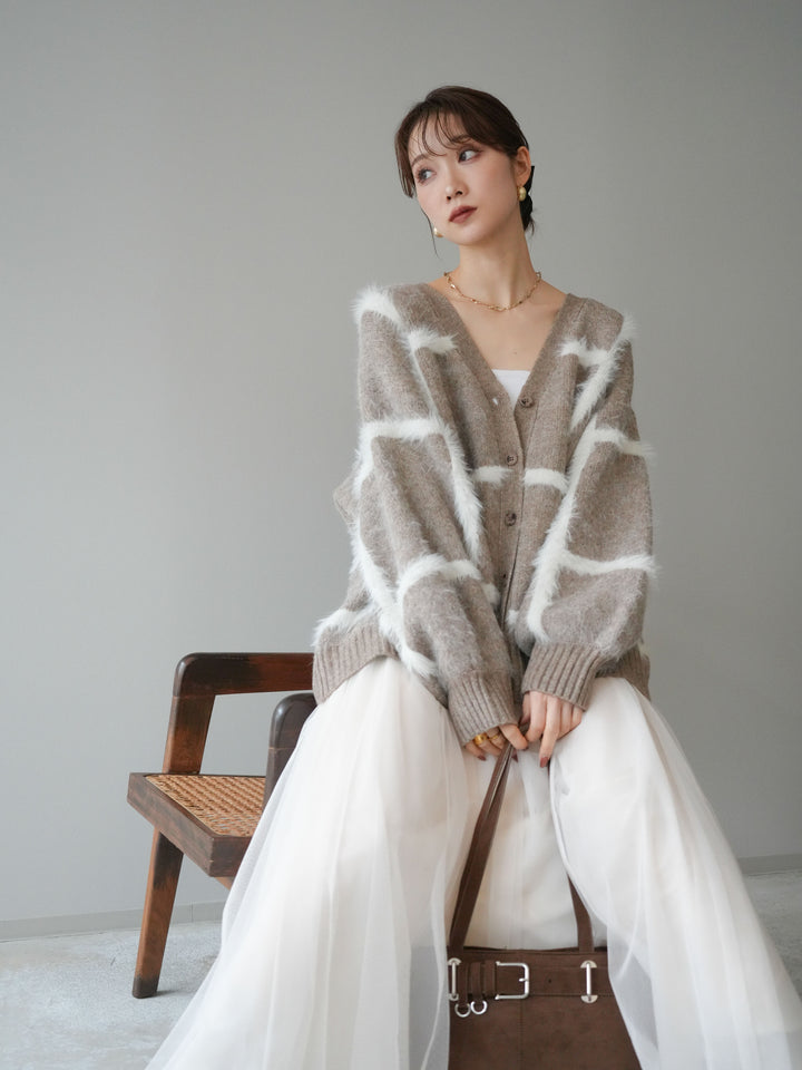 [予約]ミックスシャギーチェックカーディガン/beige