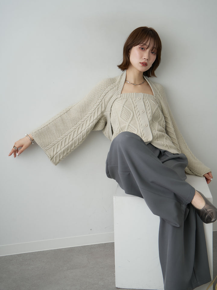[SET]ケーブルベアトップ＆ボレロSET UP(2SET)+ベルトループデザインワイドパンツ(2set)