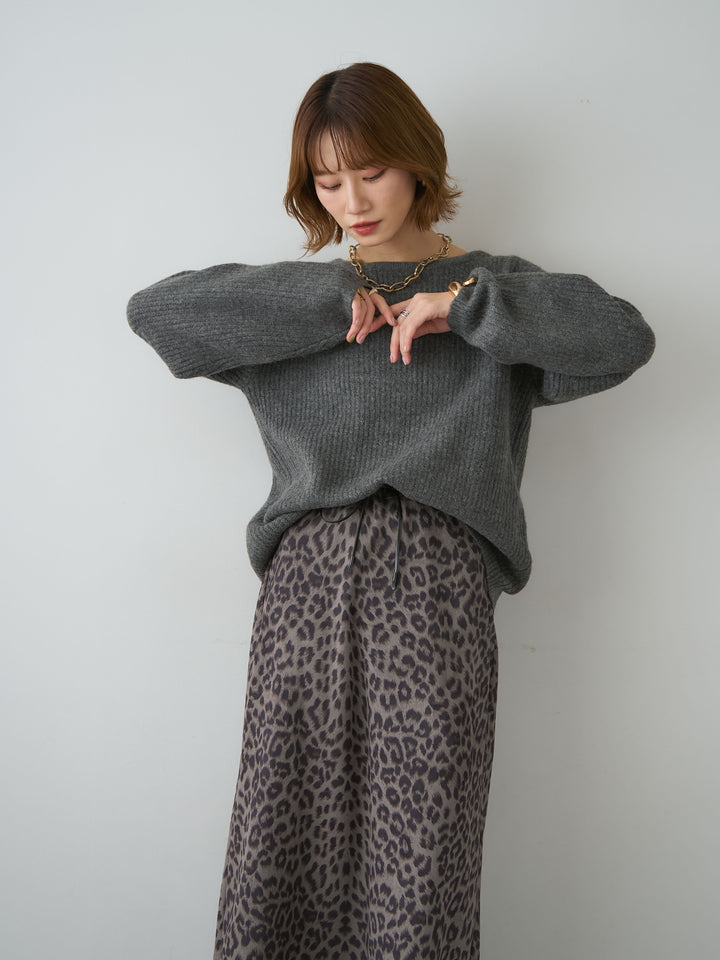 [予約]前後2wayスリットリブニットトップス/mokucharcoal