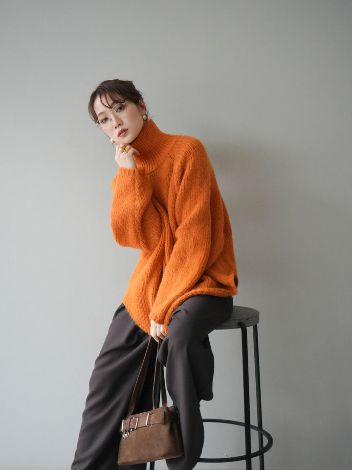 [予約]アシンメトリーハイネックニットプルオーバー/orange