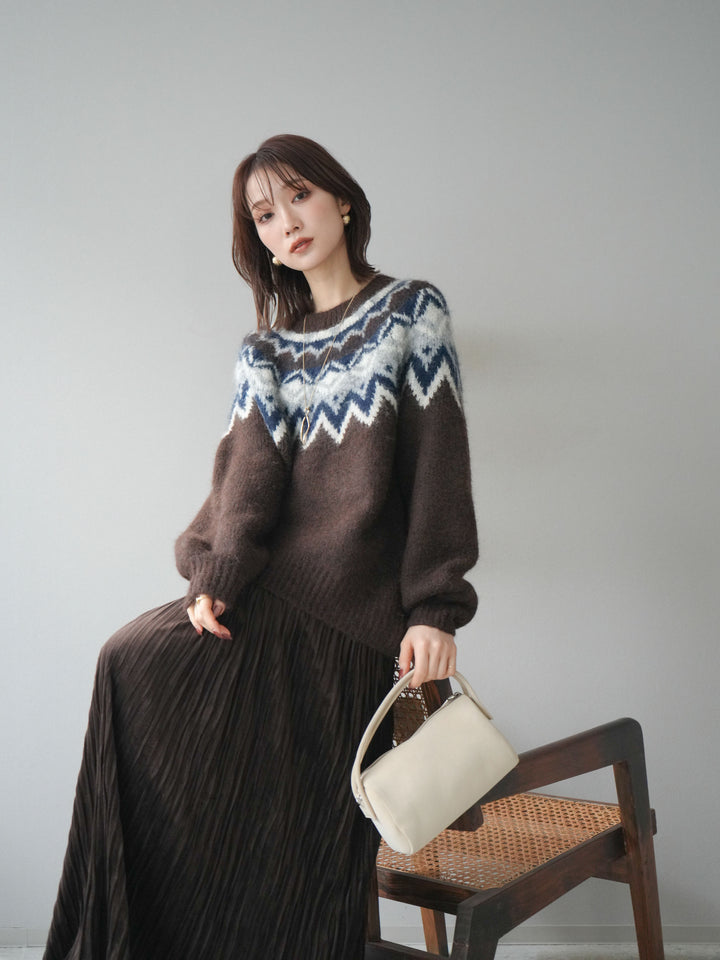 [SET]求心柄オーバーニットプルオーバー+スエードワッシャープリーツスカート(2set)