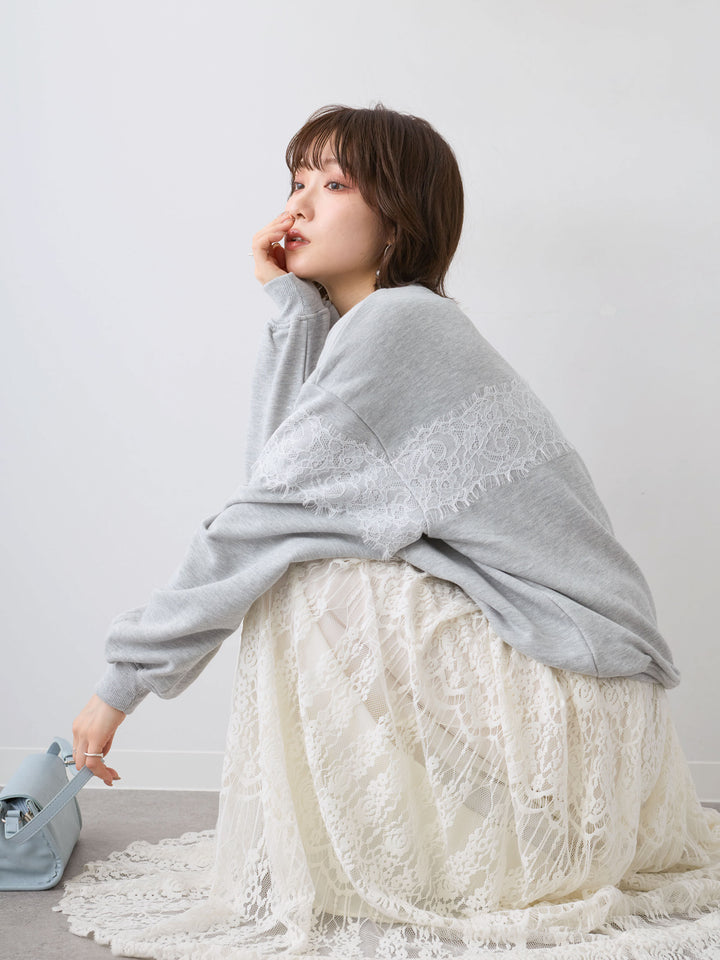 [予約]裏毛レースドッキングプルオーバー/gray
