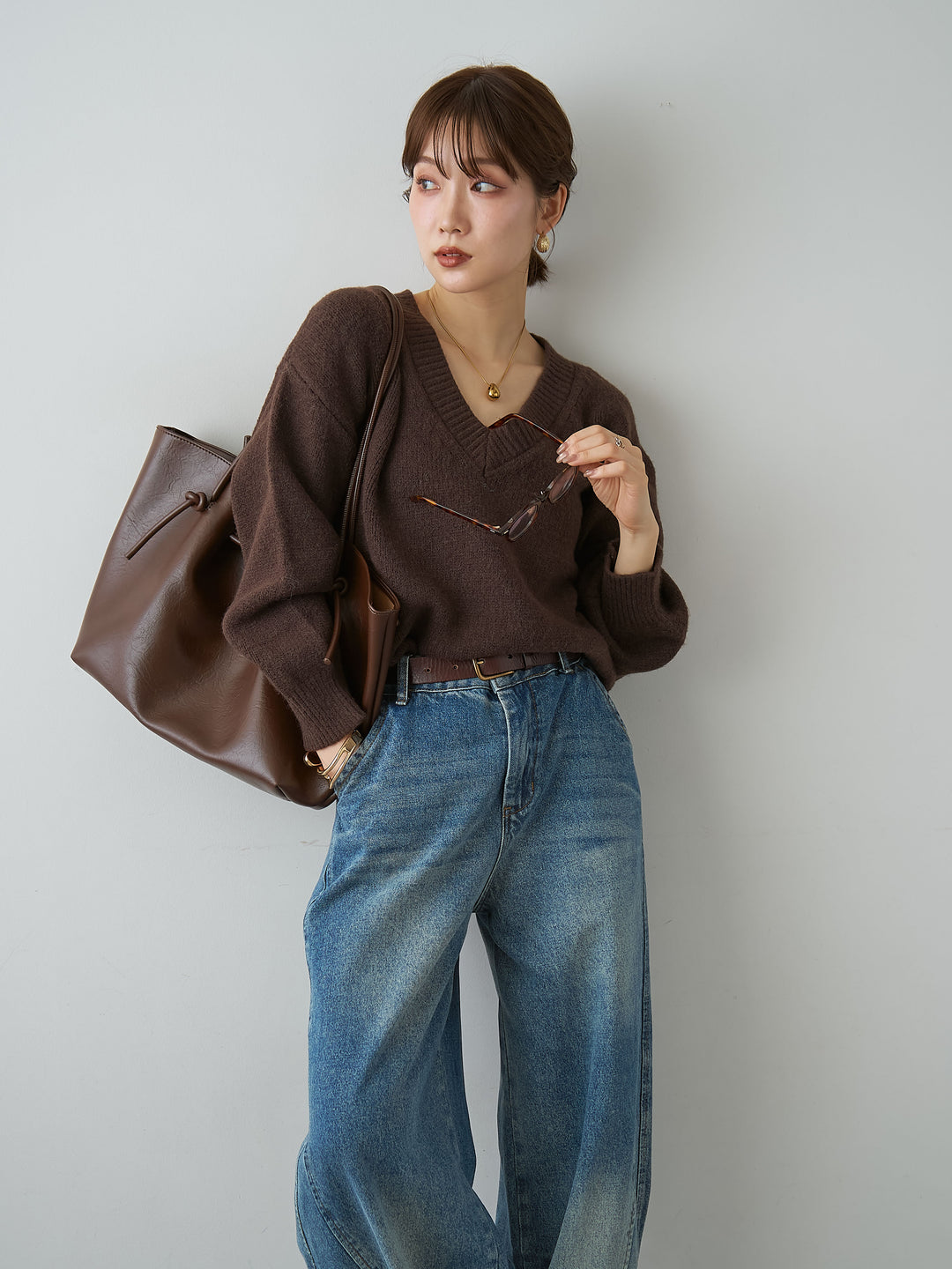 [予約]Vネックワイドショートニット/brown