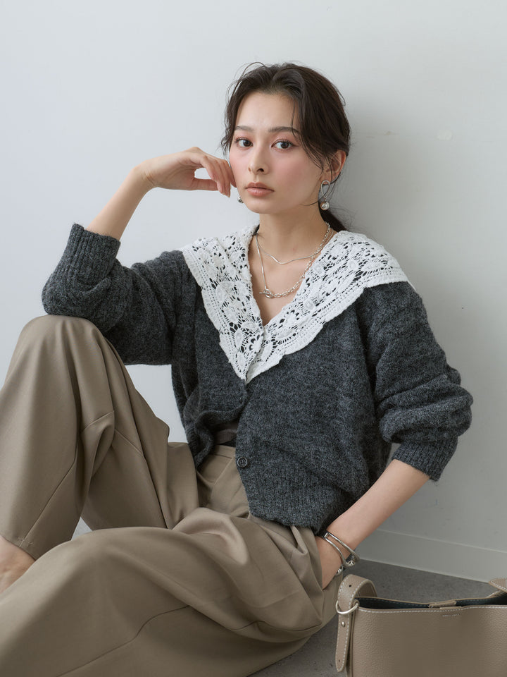 [SET]モヘアレースショールカラーカーディガン+モヘアレースショールカラーカーディガン(2set)