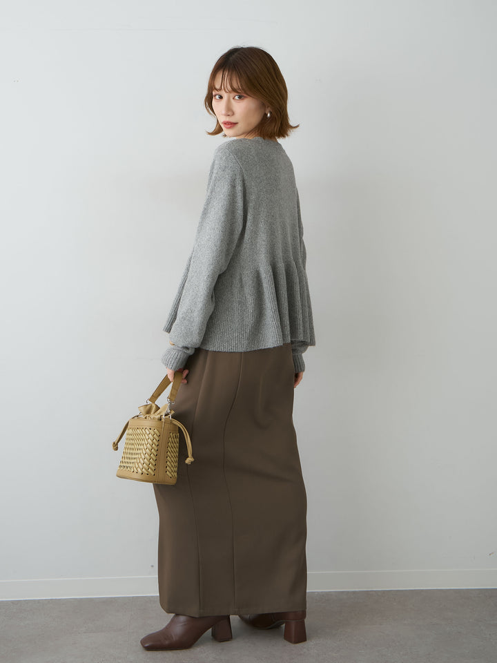 [SET]ペプラムニットプルオーバー+クレープデシンフラップ付きストレートスカート(2set)