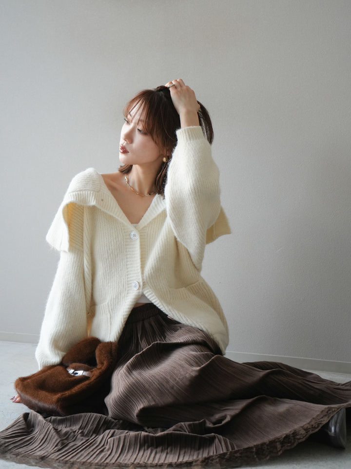 [予約]襟付きボタンオーバーニットカーディガン/ivory