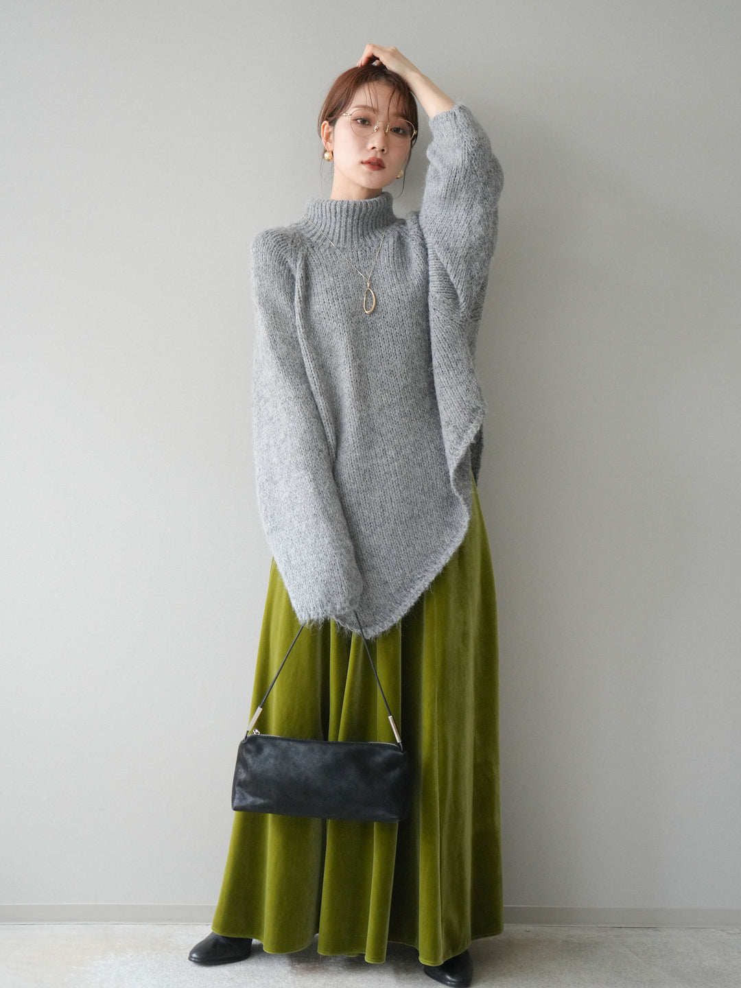 [予約]ベロアフレアスカート/green