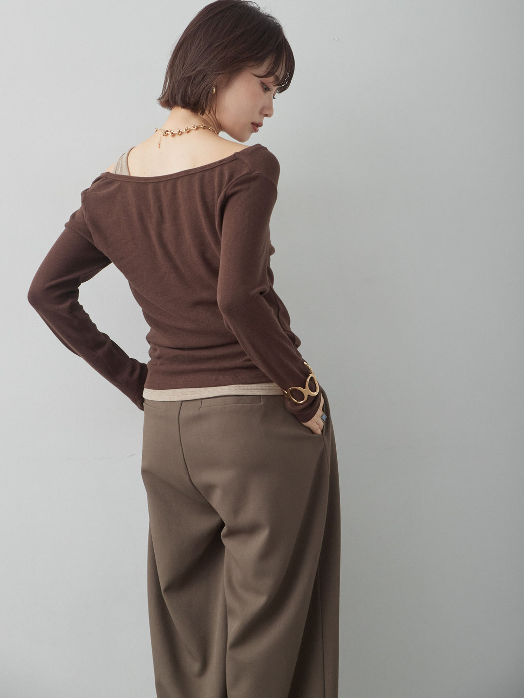 [SET]バイカラーアシメレイヤードデザイントップス+バイカラーアシメレイヤードデザイントップス(2set)