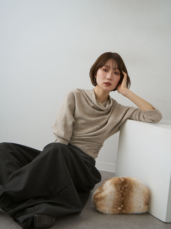 [SET]ハイネックサイドボタンギャザーニットトップス+ハイネックサイドボタンギャザーニットトップス(2set)
