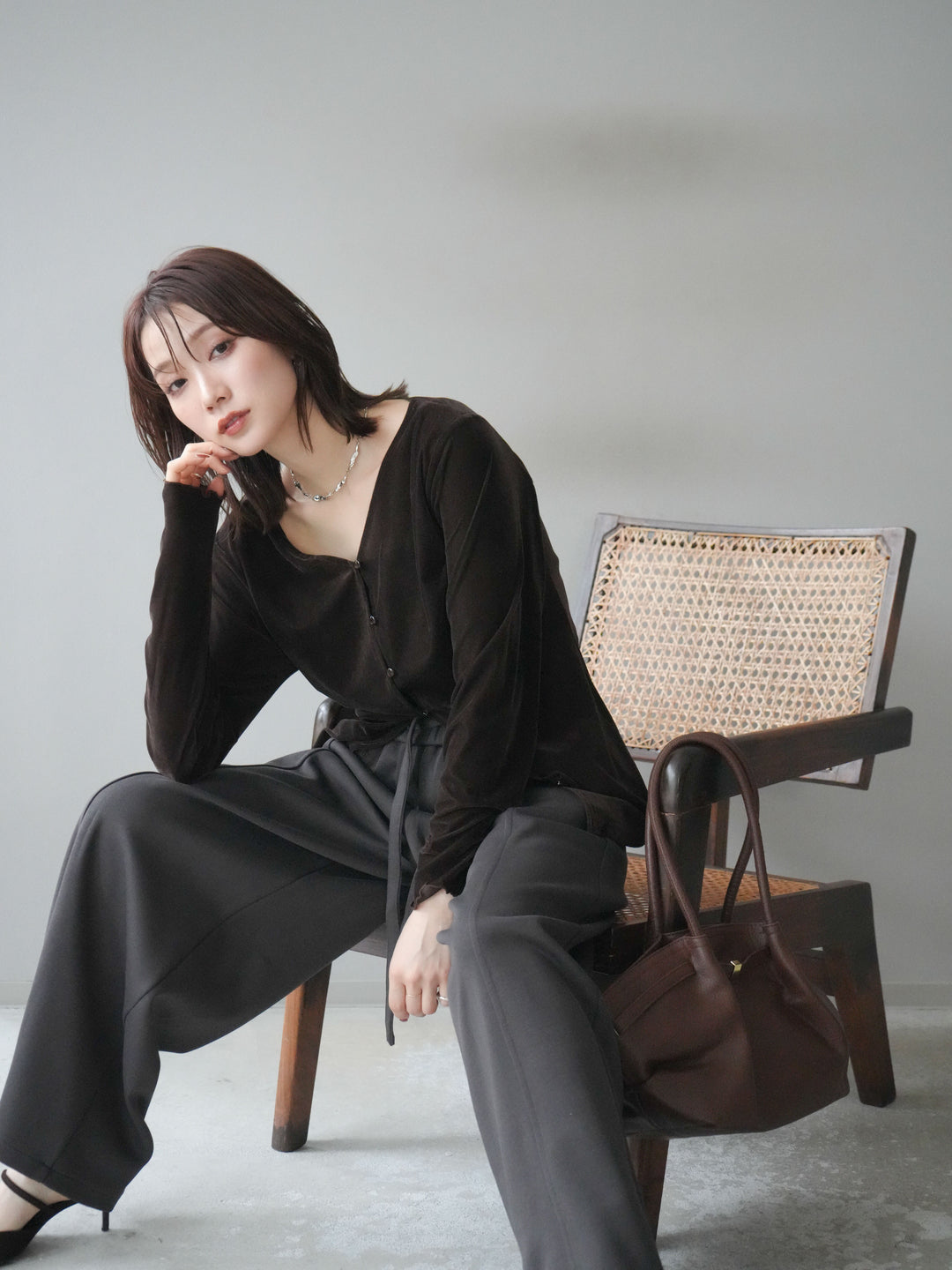 [予約]ベロアカーディガン/brown