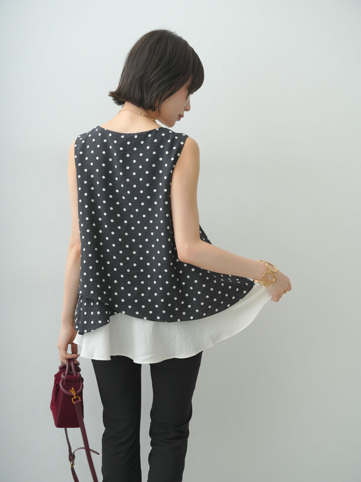 [予約]アシメントリーフリルヘムドットトップス/black