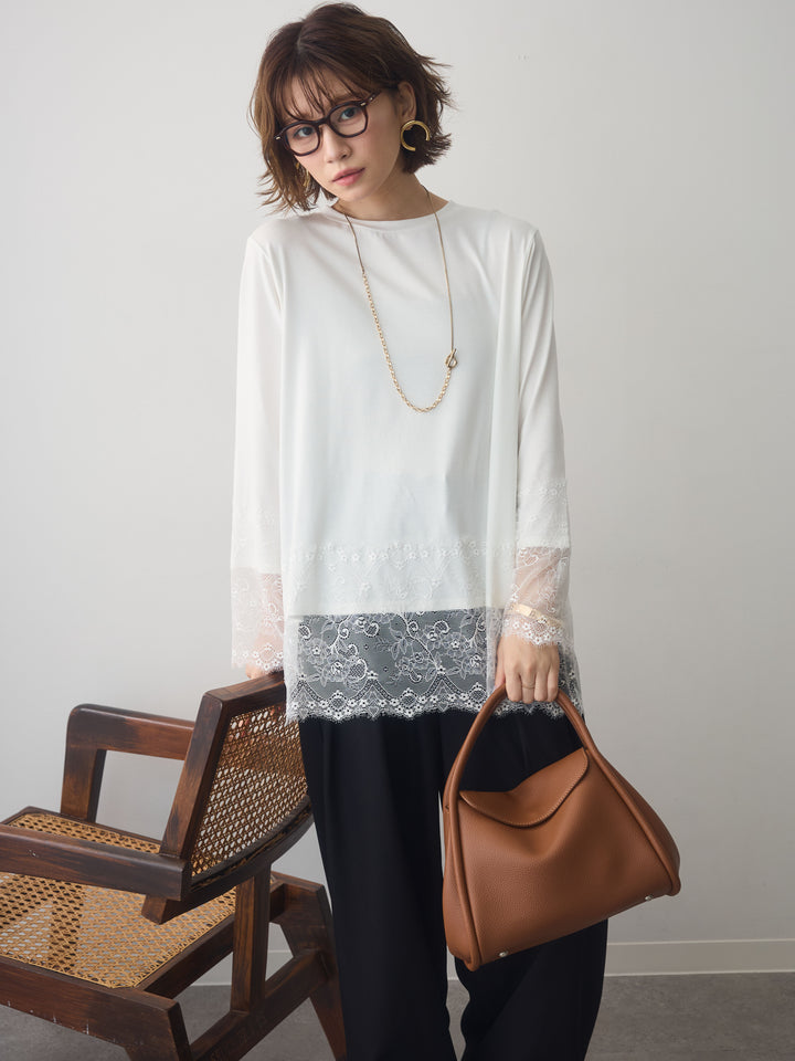[SET]レーストリムロングTシャツ+選べるアクセセット(2set)