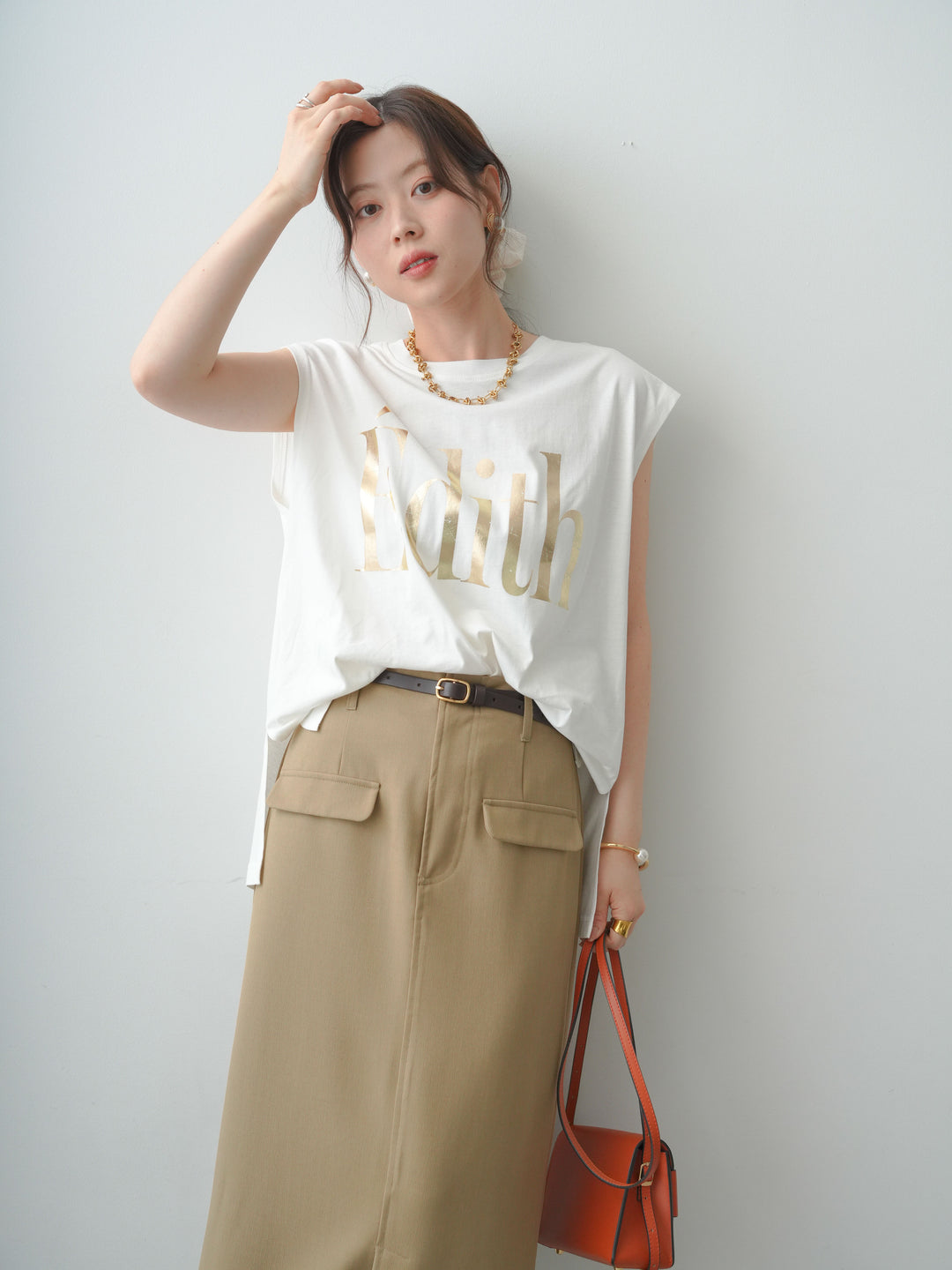 【預購】箔印logo無袖寬鬆T卹 / offwhite
