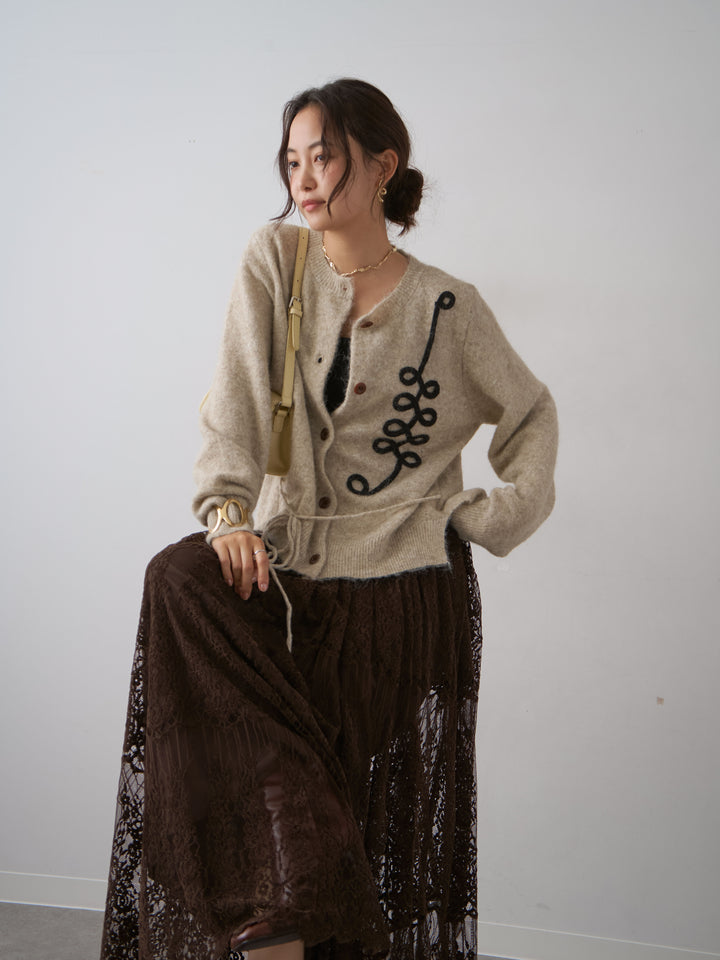 【預購】環形刺繡開襟衫 / 米色