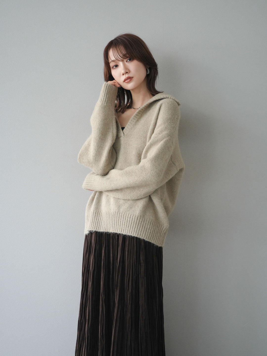 [SET]スキッパーニットプルオーバー+選べるアクセセット(2set)