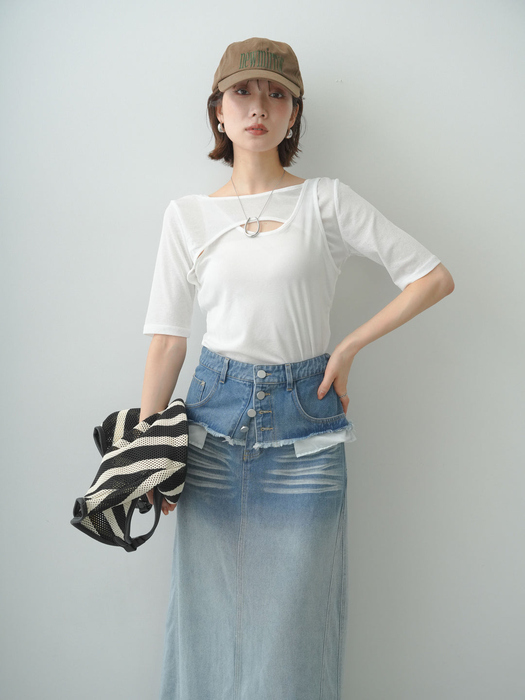 [SET]前後2wayシアーアシメレイヤード風TEE+前後2wayシアーアシメレイヤード風TEE(2set)