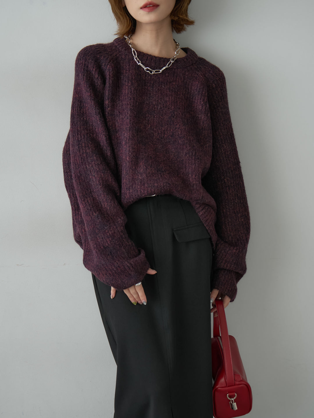 [予約]メランジクルーネックワイドプルオーバー/bordeaux