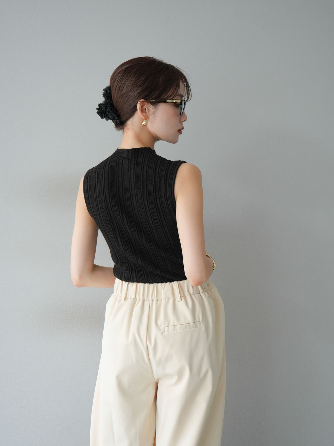 [予約]スリーブレスランダムリブニットトップス/ブラウン