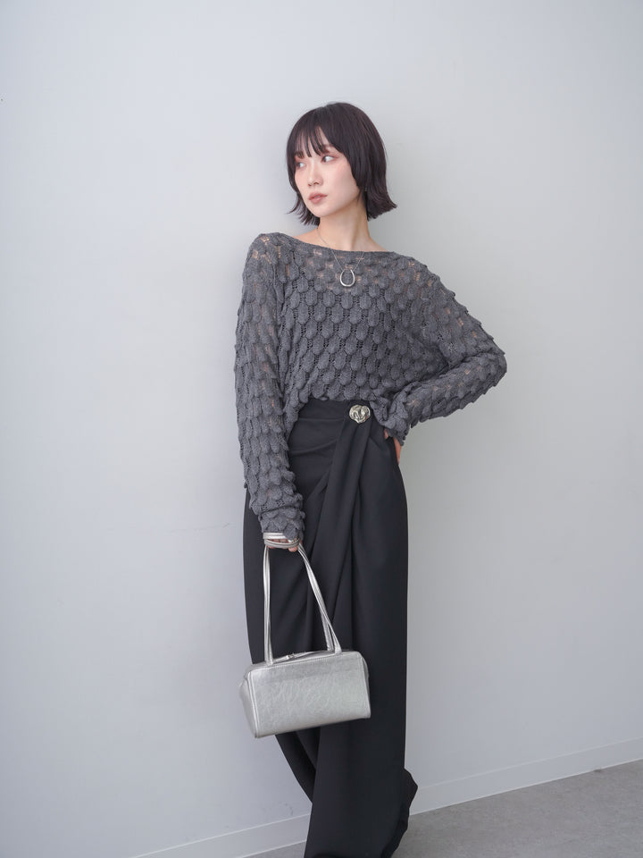[SET]テクスチャードスカラップニットトップス+選べるアクセセット(2set)