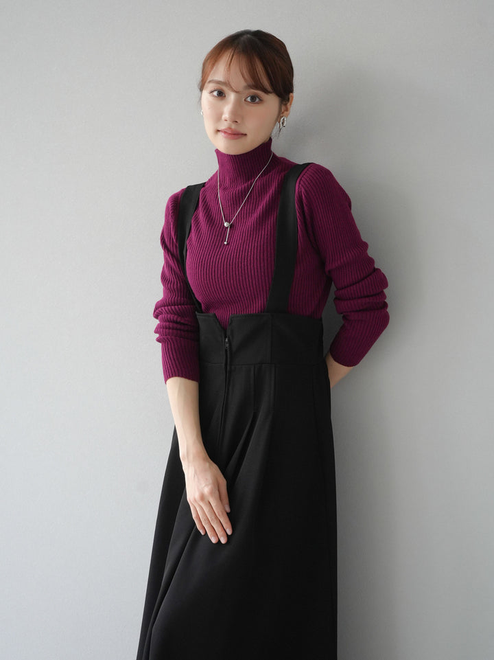 [預訂] 瓶頸式羅紋針織上衣/酒紅色