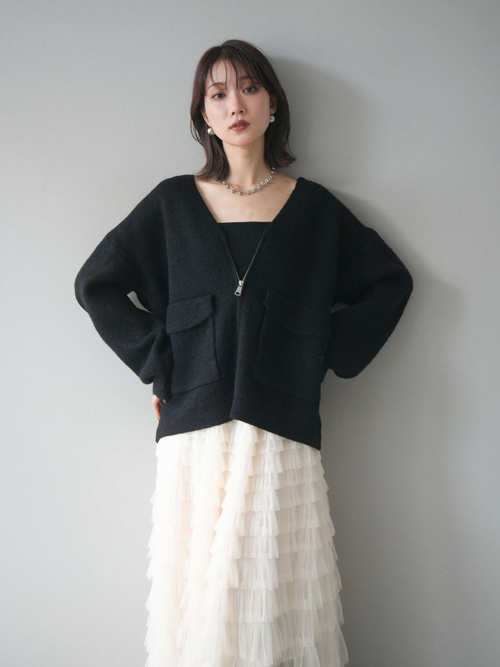 [予約]BIGポケットジップニットカーディガン/black