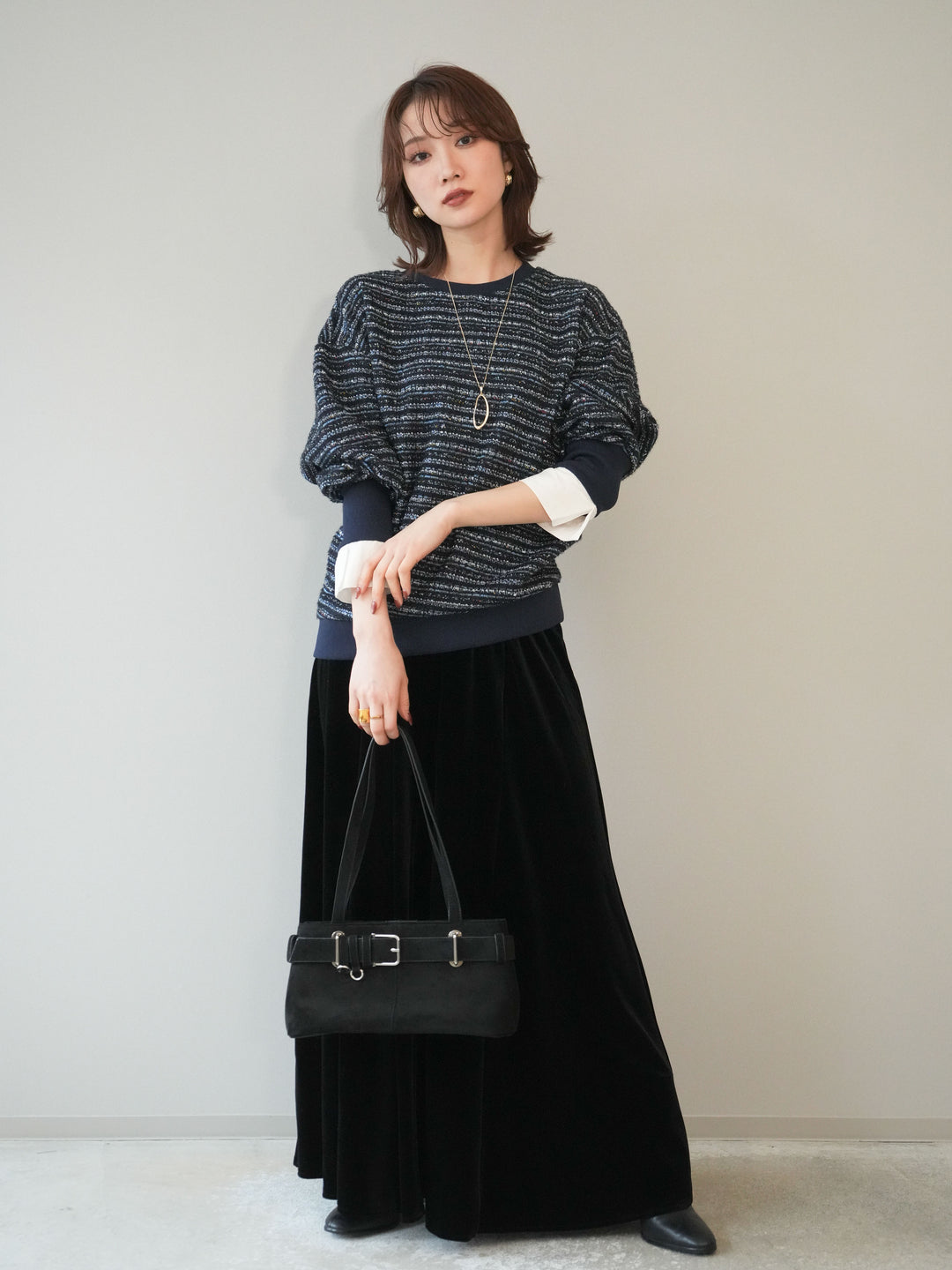 [予約]ベロアフレアスカート/black