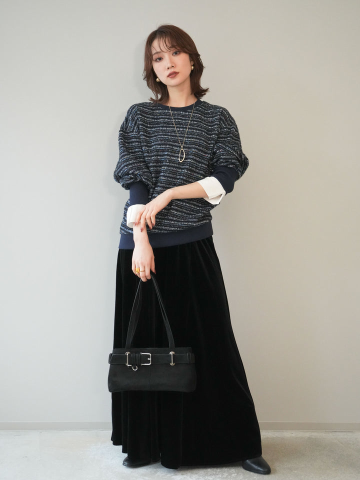 [予約]ベロアフレアスカート/black
