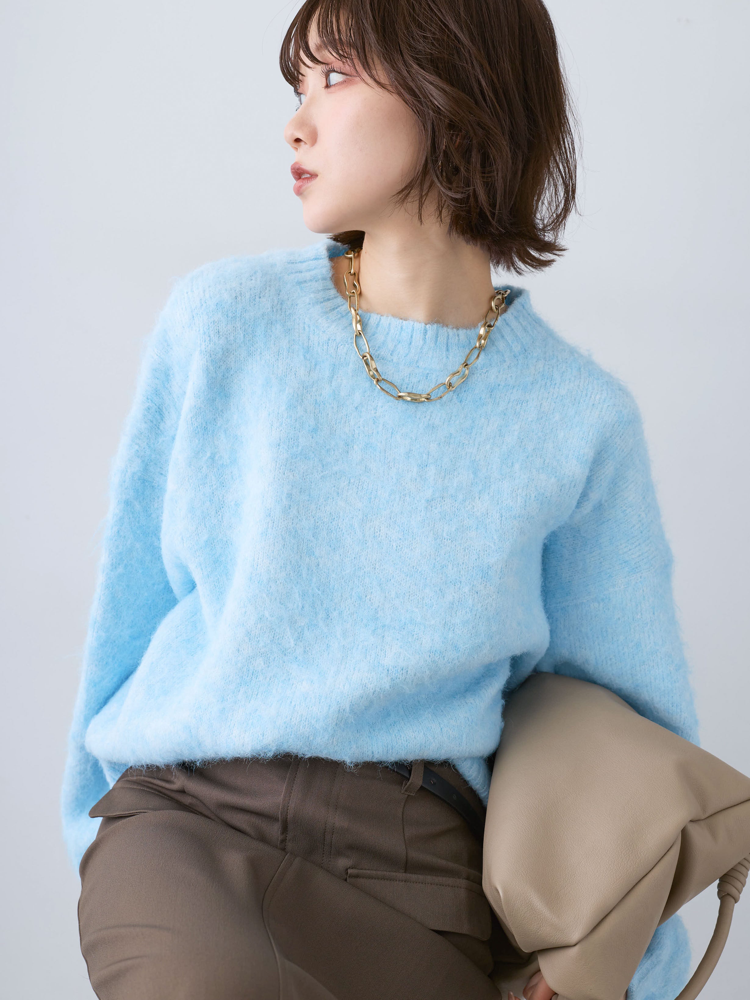 SET]ソフトシャギーニットプルオーバー+クレープデシンフラップ付き
