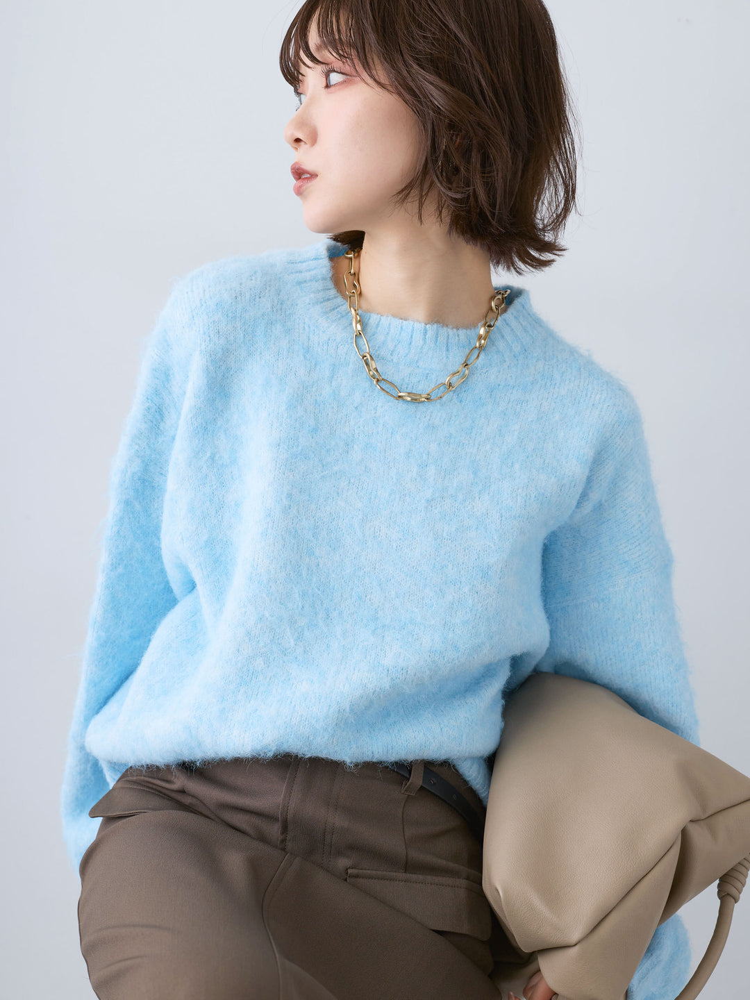 [SET]ソフトシャギーニットプルオーバー+クレープデシンフラップ付きストレートスカート(2set)