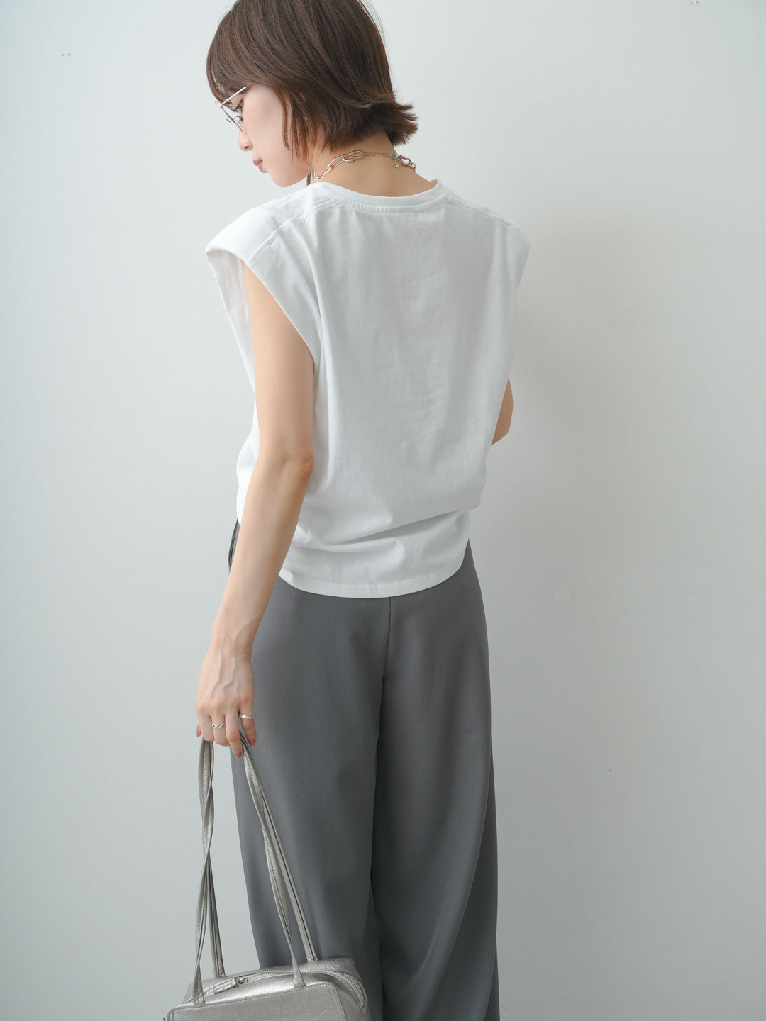 [SET]ショルダーパッドフレンチTEE+ベルトループデザインワイドパンツ(2set)