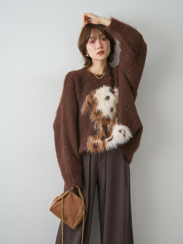 [予約]シャギードッグモチーフニットトップス/brown